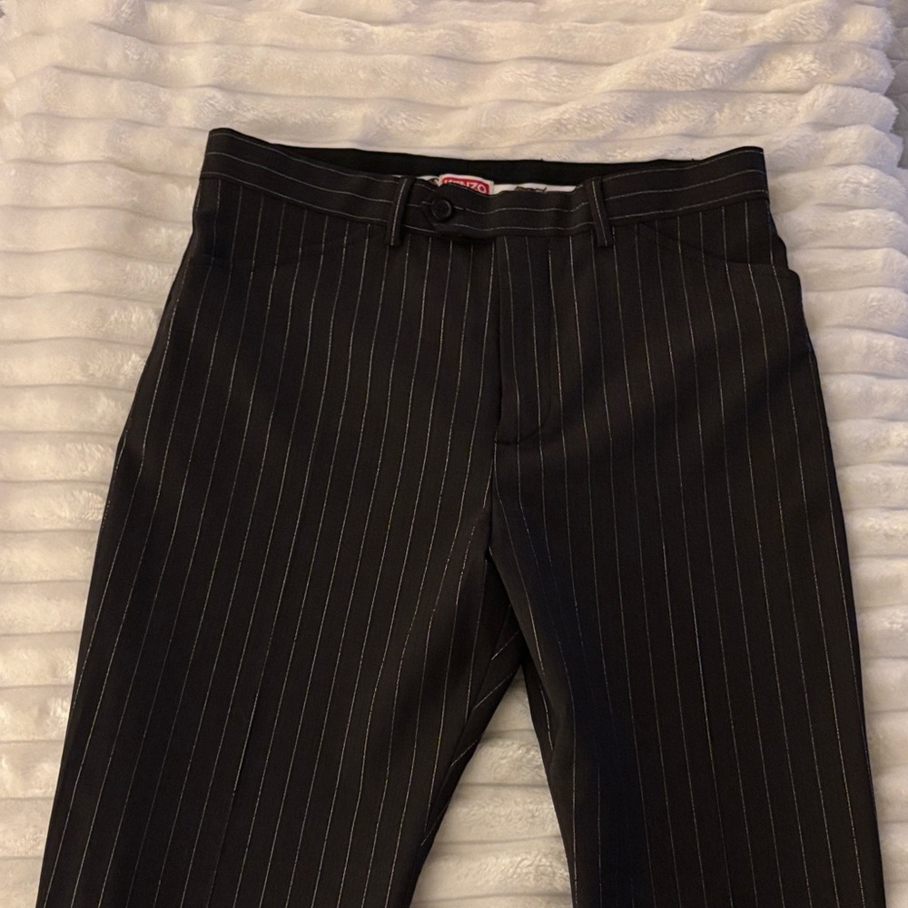 Kenzo Paris Black Pants with White Pinstripes